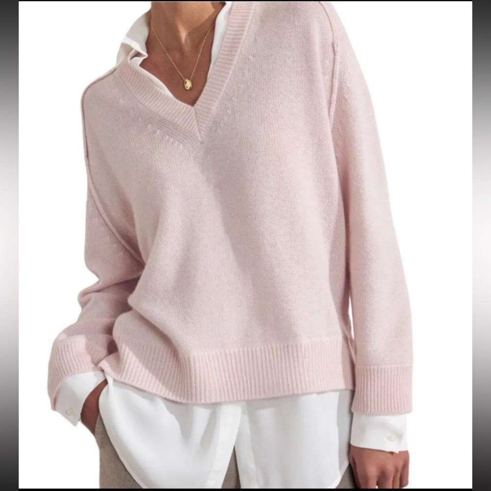 NEW Brochu Walker Sz L The Looker Layered V-Neck Paloma Pink Wool Cashmere Blend